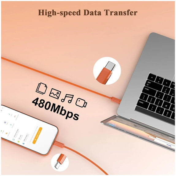 Kabel USB-C / USB-C s rychlým nabíjením, PD 60W, 1 m, oranžový