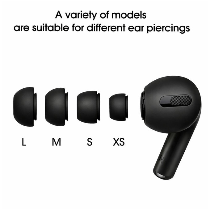 Náhradní silikonové špunty do uší pro Apple AirPods Pro a Pro 2, sada (L, M, S, XS), černé