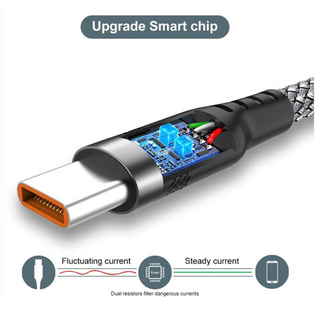USB-C / USB-C kabel, 6A, 2m, šedý