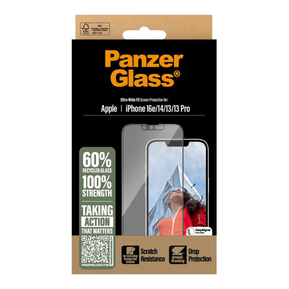 Tvrzené sklo UWF pro iPhone 17e/16e/14/13/13 Pro, Černá, PanzerGlass