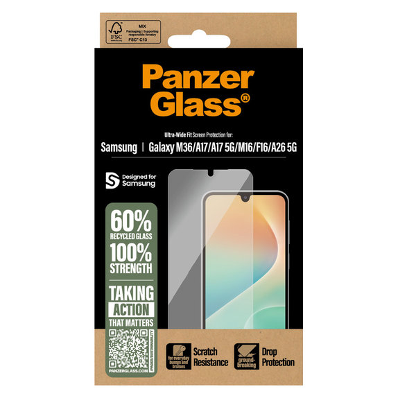 Tvrzené sklo UWF pro Samsung Galaxy M15 5G/F15 5G/A26 5G/A16/A16 5G, Černá, PanzerGlass