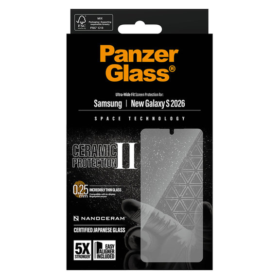Tvrzené sklo UWF Ceramic s aplikátorem pro Samsung Galaxy S26, Čirá, PanzerGlass