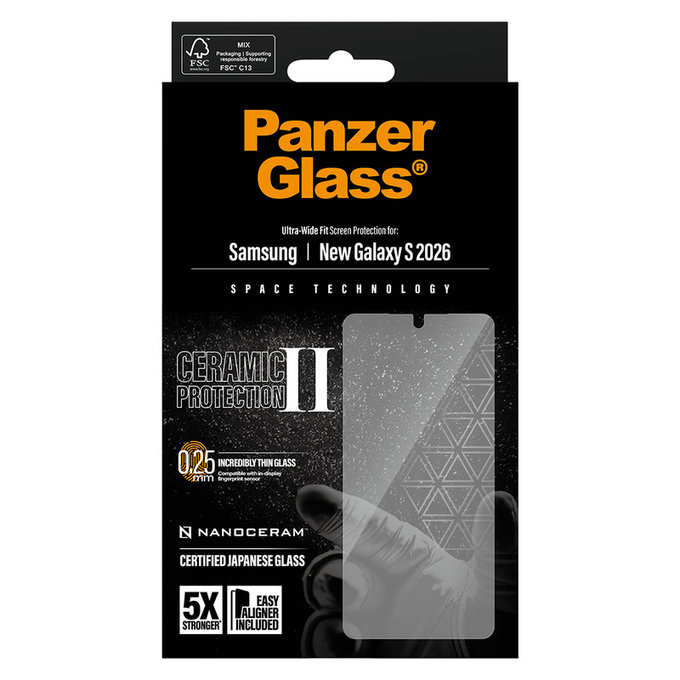 Tvrzené sklo UWF Ceramic s aplikátorem pro Samsung Galaxy S26, Čirá, PanzerGlass