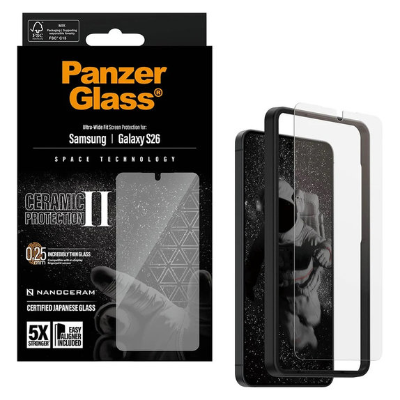 Tvrzené sklo UWF Ceramic s aplikátorem pro Samsung Galaxy S26, Čirá, PanzerGlass