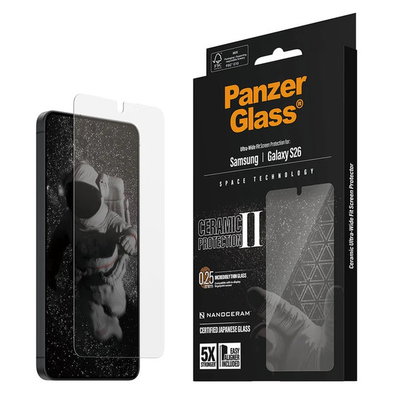 Tvrzené sklo UWF Ceramic s aplikátorem pro Samsung Galaxy S26, Čirá, PanzerGlass