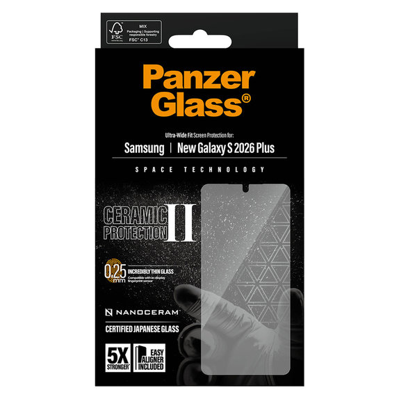 Tvrzené sklo UWF Ceramic s aplikátorem pro Samsung Galaxy S26+, Čirá, PanzerGlass