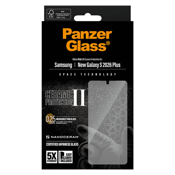 Tvrzené sklo UWF Ceramic s aplikátorem pro Samsung Galaxy S26+, Čirá, PanzerGlass