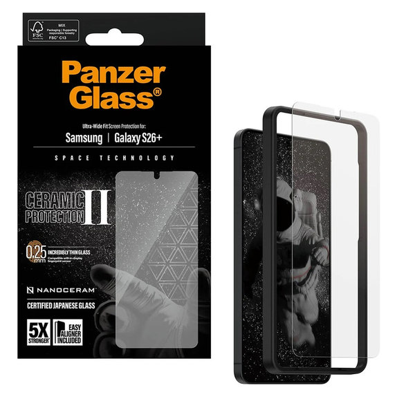 Tvrzené sklo UWF Ceramic s aplikátorem pro Samsung Galaxy S26+, Čirá, PanzerGlass
