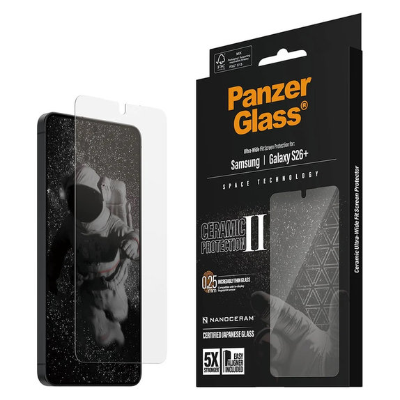 Tvrzené sklo UWF Ceramic s aplikátorem pro Samsung Galaxy S26+, Čirá, PanzerGlass