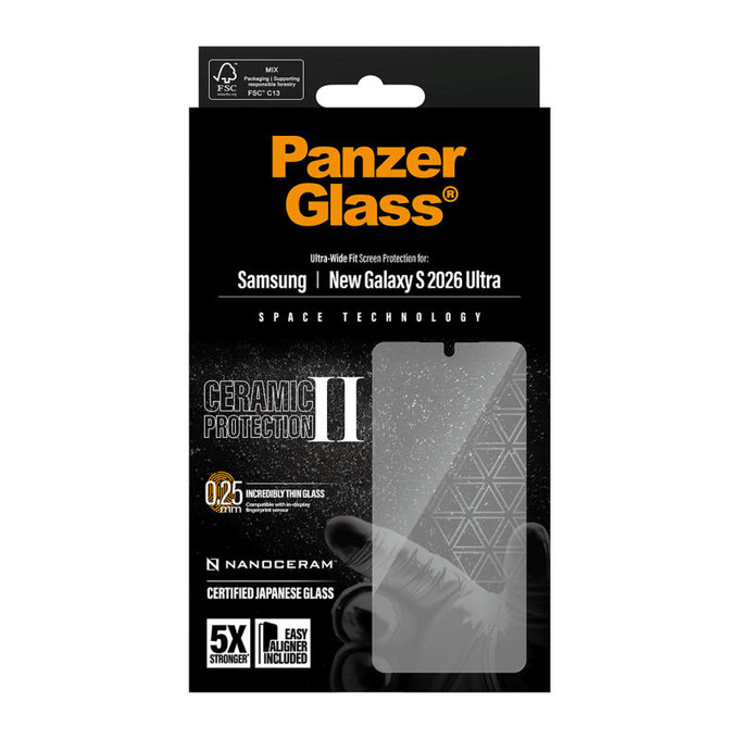 Tvrzené sklo UWF Ceramic II s Fastfit pro Samsung S26 Ultra, Čirá, PanzerGlass