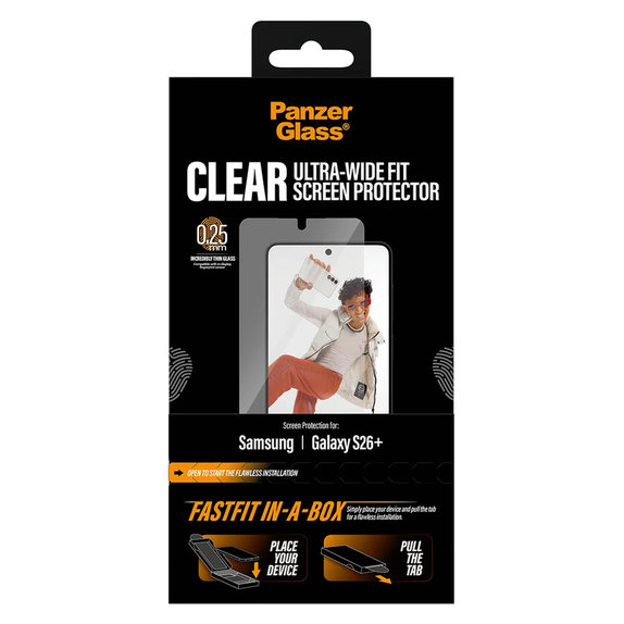Tvrzené sklo UWF s Fastfit In-A-Box pro Samsung Galaxy S26+, Čirá, PanzerGlass