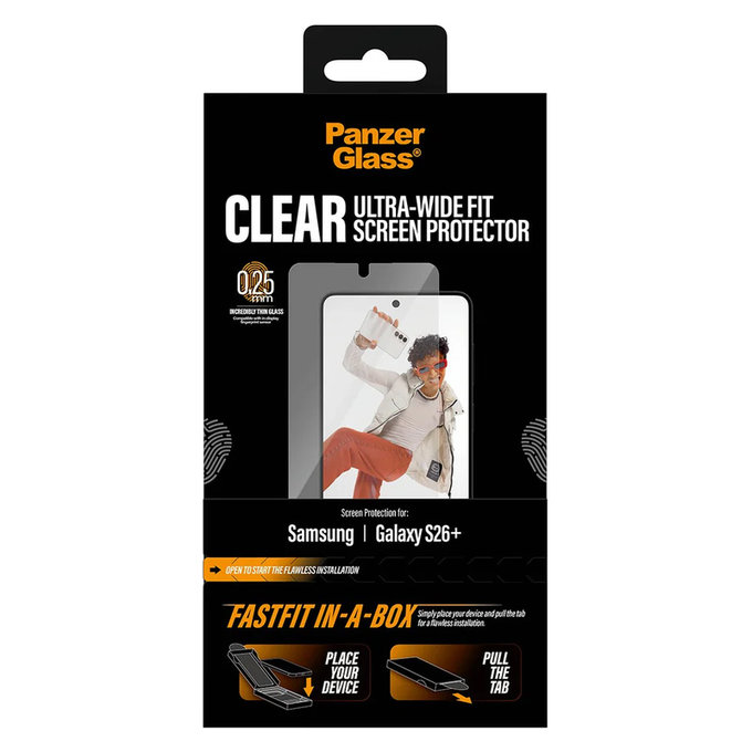 Tvrzené sklo UWF s Fastfit In-A-Box pro Samsung Galaxy S26+, Čirá, PanzerGlass