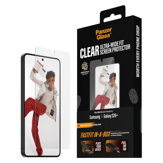 Tvrzené sklo UWF s Fastfit In-A-Box pro Samsung Galaxy S26+, Čirá, PanzerGlass