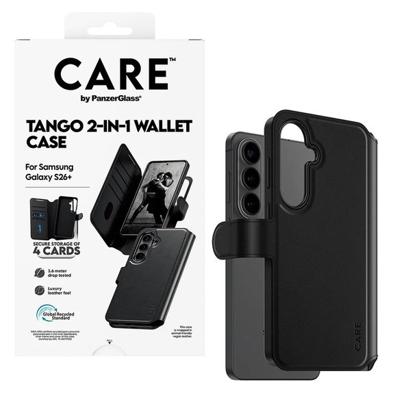 Pouzdro Tango Wallet Two-In-One s QI pro Samsung Galaxy S26+, Černá, PanzerGlass