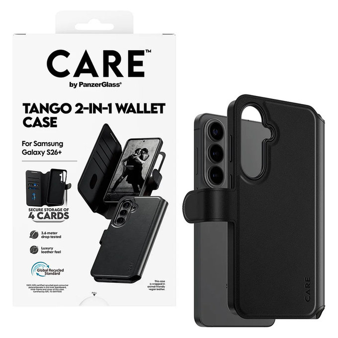 Pouzdro Tango Wallet Two-In-One s QI pro Samsung Galaxy S26+, Černá, PanzerGlass