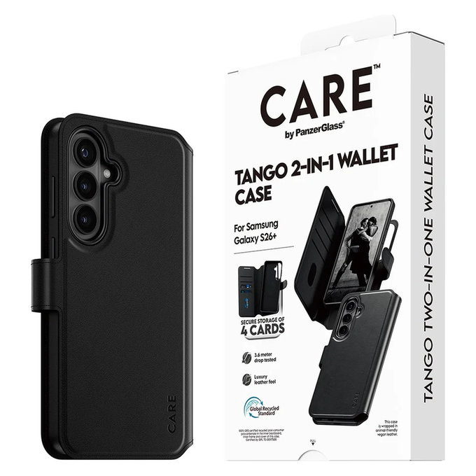 Pouzdro Tango Wallet Two-In-One s QI pro Samsung Galaxy S26+, Černá, PanzerGlass