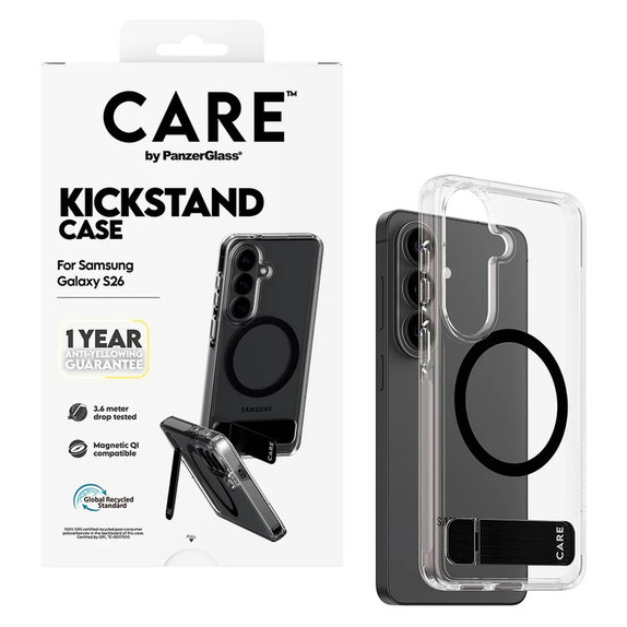 Pouzdro Kickstand s černým QI pro Samsung Galaxy S26, Transparentní, PanzerGlass