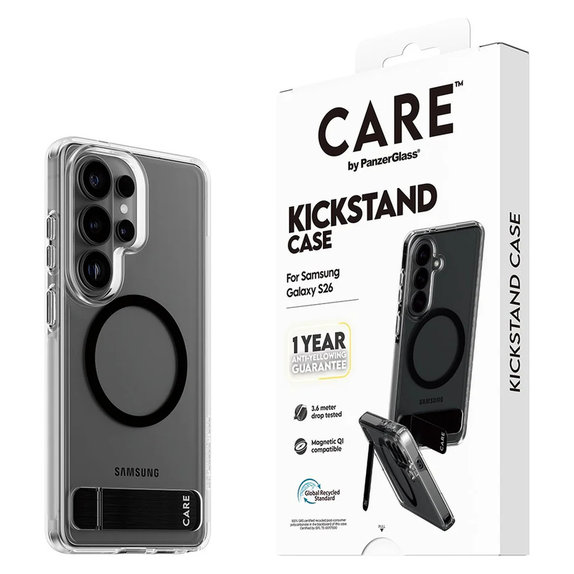 Pouzdro Kickstand s černým QI pro Samsung Galaxy S26, Transparentní, PanzerGlass