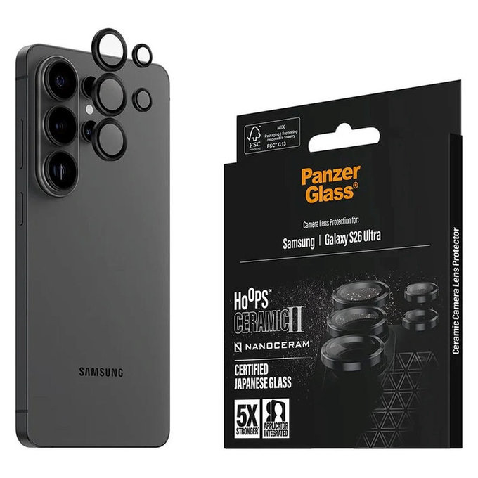 Ochranný kryt objektivu Hoops Ceramic II pro Samsung S26 Ultra, Černá, PanzerGlass