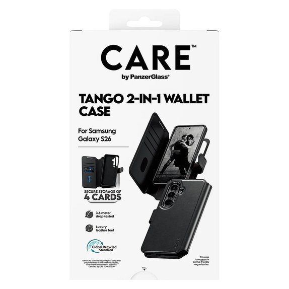 Pouzdro Tango Wallet Two-In-One s QI pro Samsung Galaxy S26, Černá, PanzerGlass