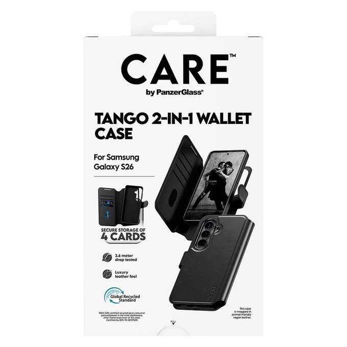 Pouzdro Tango Wallet Two-In-One s QI pro Samsung Galaxy S26, Černá, PanzerGlass