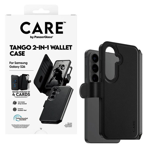 Pouzdro Tango Wallet Two-In-One s QI pro Samsung Galaxy S26, Černá, PanzerGlass