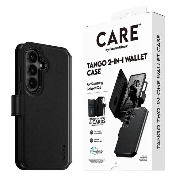 Pouzdro Tango Wallet Two-In-One s QI pro Samsung Galaxy S26, Černá, PanzerGlass