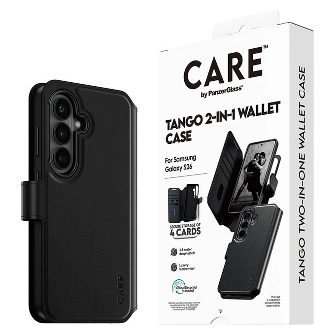 Pouzdro Tango Wallet Two-In-One s QI pro Samsung Galaxy S26, Černá, PanzerGlass