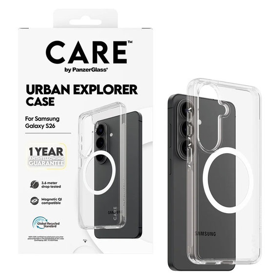 Pouzdro Urban Explorer s bílým QI pro Samsung Galaxy S26, Transparentní, PanzerGlass