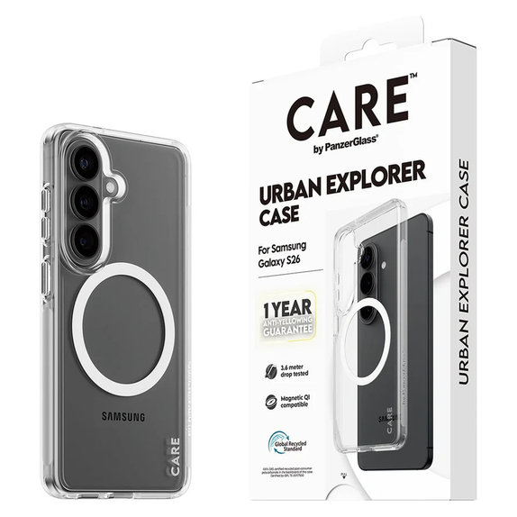 Pouzdro Urban Explorer s bílým QI pro Samsung Galaxy S26, Transparentní, PanzerGlass