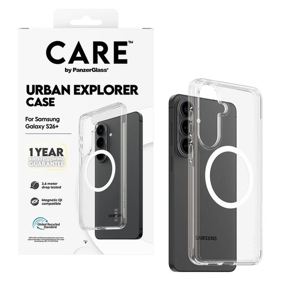 Pouzdro Urban Explorer s bílým QI pro Samsung Galaxy S26+, Transparentní, PanzerGlass