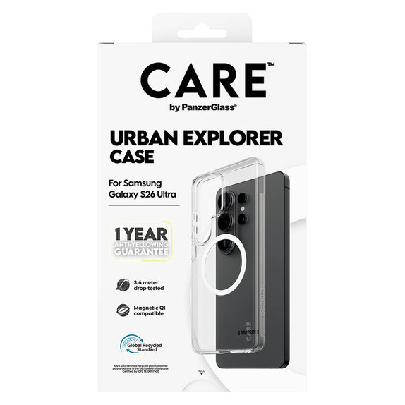 Pouzdro Urban Explorer s bílým QI pro Samsung Galaxy S26 Ultra, Transparentní, PanzerGlass