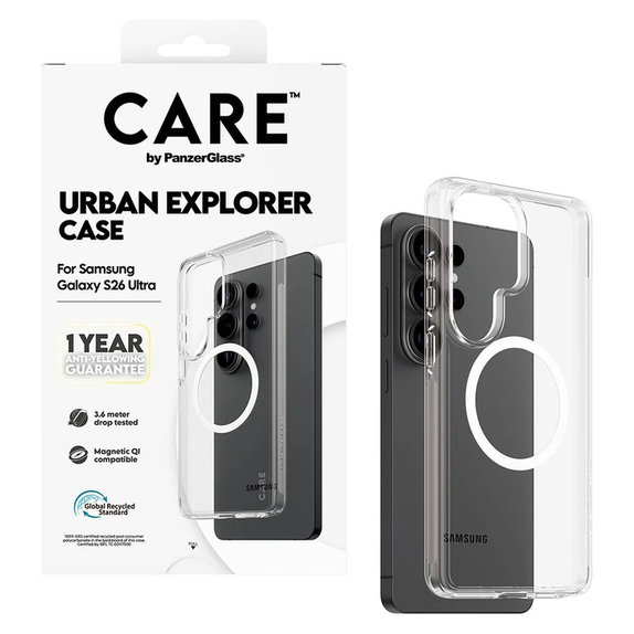 Pouzdro Urban Explorer s bílým QI pro Samsung Galaxy S26 Ultra, Transparentní, PanzerGlass