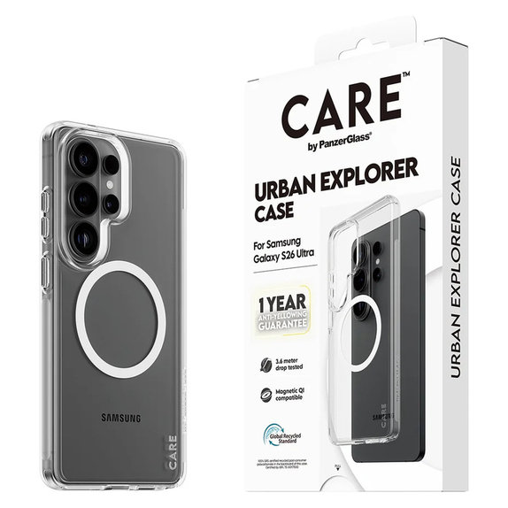 Pouzdro Urban Explorer s bílým QI pro Samsung Galaxy S26 Ultra, Transparentní, PanzerGlass