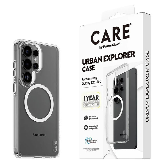 Pouzdro Urban Explorer s bílým QI pro Samsung Galaxy S26 Ultra, Transparentní, PanzerGlass