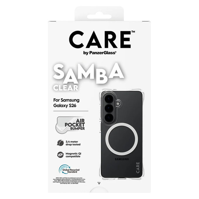 Pouzdro Samba s bílým QI pro Samsung Galaxy S26, Transparentní, PanzerGlass
