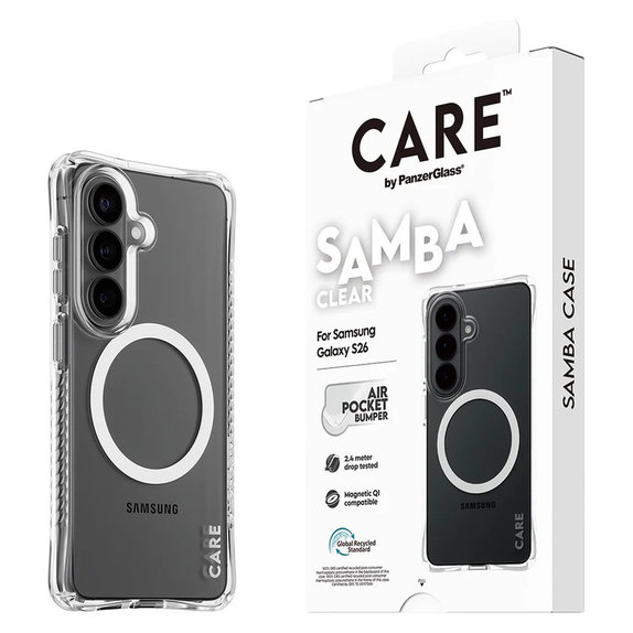 Pouzdro Samba s bílým QI pro Samsung Galaxy S26, Transparentní, PanzerGlass