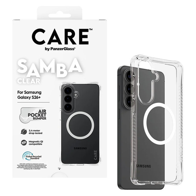 Pouzdro Samba s bílým QI pro Samsung Galaxy S26+, Transparentní, PanzerGlass