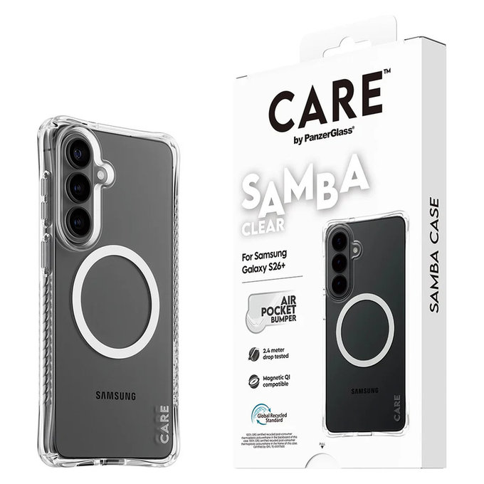 Pouzdro Samba s bílým QI pro Samsung Galaxy S26+, Transparentní, PanzerGlass