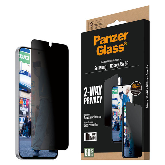 Tvrzené sklo UWF Privacy s aplikátorem pro Samsung Galaxy A57, Čirá, PanzerGlass