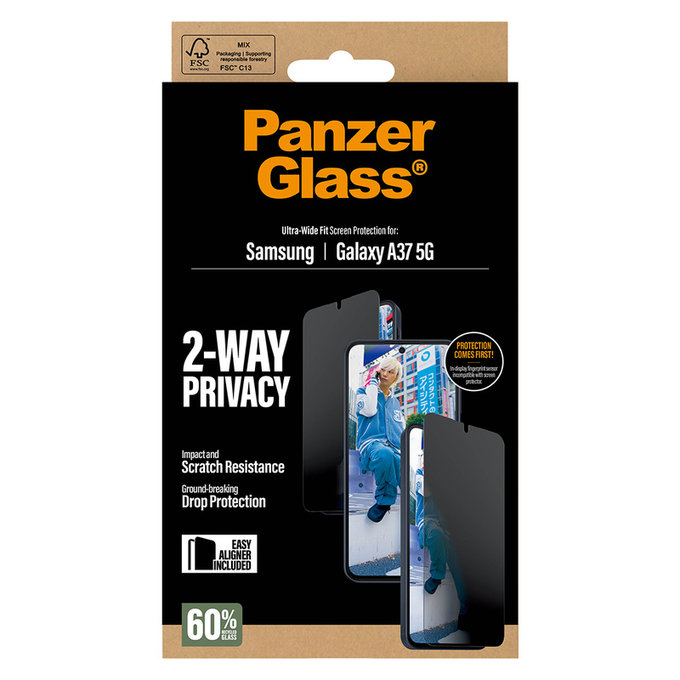 Tvrzené sklo UWF Privacy s aplikátorem pro Samsung Galaxy A37, Čirá, PanzerGlass