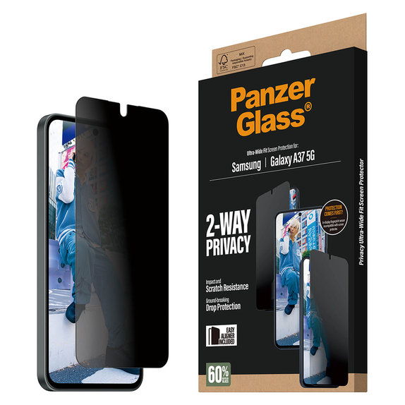 Tvrzené sklo UWF Privacy s aplikátorem pro Samsung Galaxy A37, Čirá, PanzerGlass