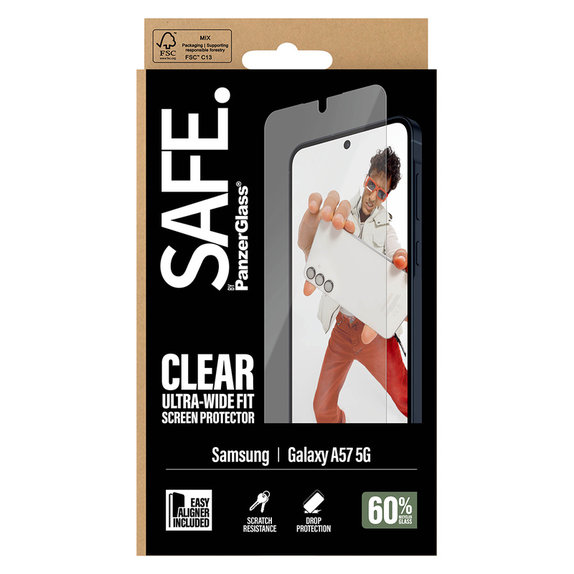 Tvrzené sklo UWF s aplikátorem pro Samsung Galaxy A57, Čirá, SAFE by PanzerGlass