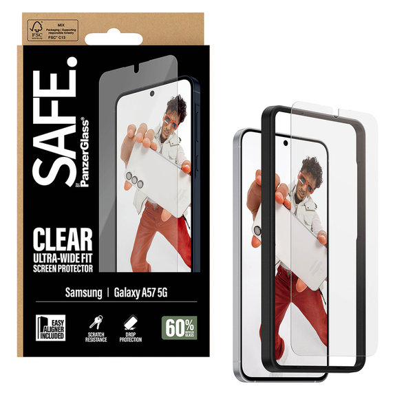 Tvrzené sklo UWF s aplikátorem pro Samsung Galaxy A57, Čirá, SAFE by PanzerGlass