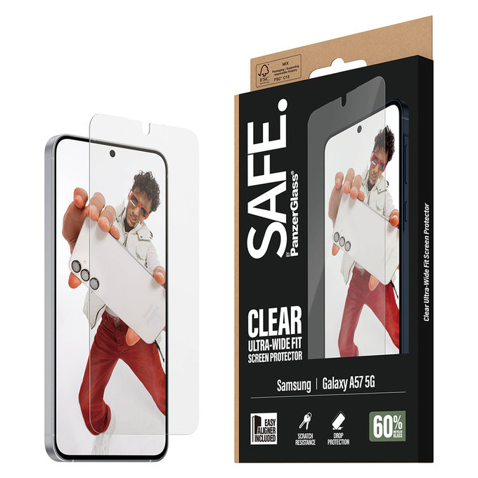 Tvrzené sklo UWF s aplikátorem pro Samsung Galaxy A57, Čirá, SAFE by PanzerGlass