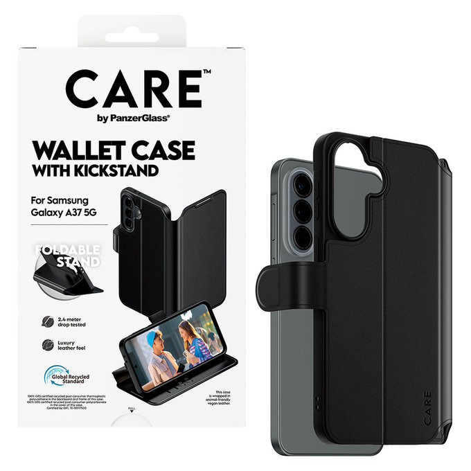 Pouzdro Wallet Kickstand pro Samsung Galaxy A37, Černá, PanzerGlass