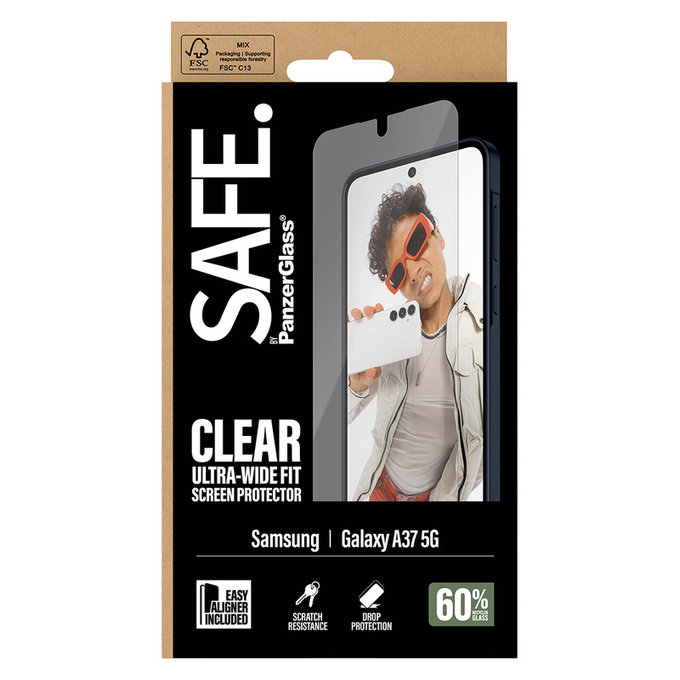 Tvrzené sklo UWF s aplikátorem pro Samsung Galaxy A37, Čirá, SAFE by PanzerGlass