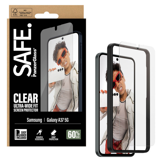 Tvrzené sklo UWF s aplikátorem pro Samsung Galaxy A37, Čirá, SAFE by PanzerGlass