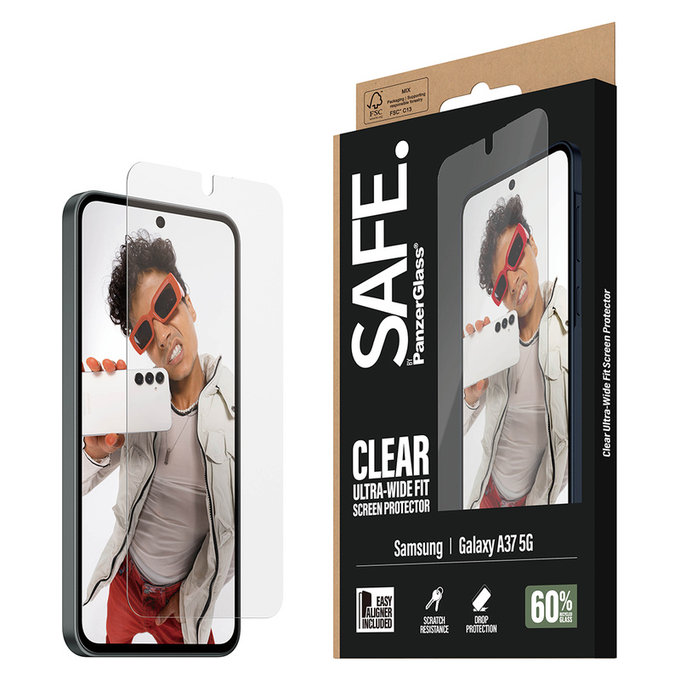 Tvrzené sklo UWF s aplikátorem pro Samsung Galaxy A37, Čirá, SAFE by PanzerGlass