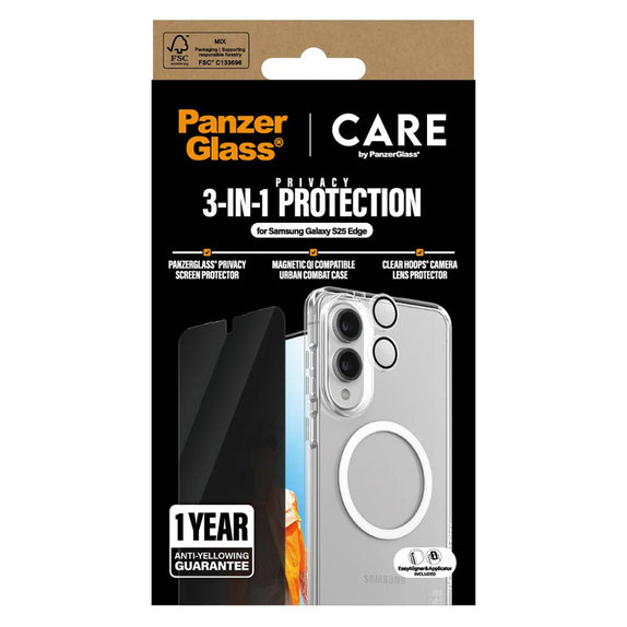 Bundle 3v1 Privacy pro Samsung Galaxy S25 Edge, PanzerGlass